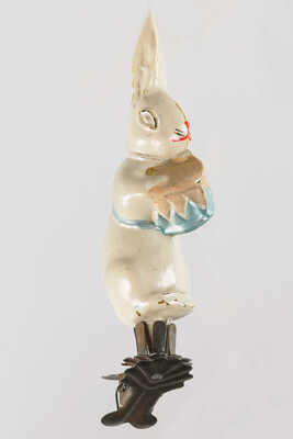 Ёлочная игрушка «Заяц-музыкант с барабаном» (прищепка). СССР, 1950-1960-е.